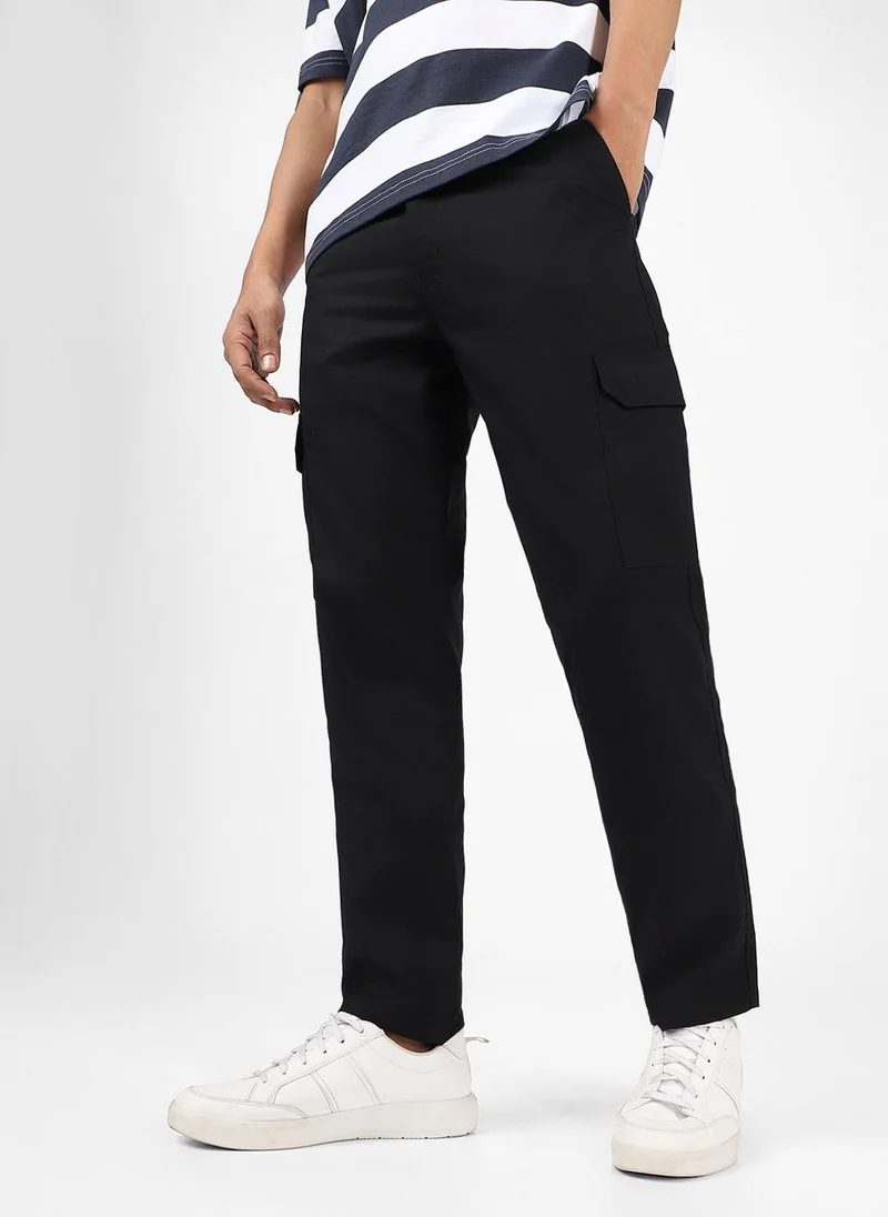 Urbano Fashion  Urbano Fashion Men's Black Regular Fit Solid Cargo Chino Pant With 6 Pockets for Men | Best Price UAE
